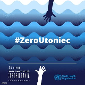 Plakat graficzny Zero Utonięć, Ręka wystaje z pod wody.